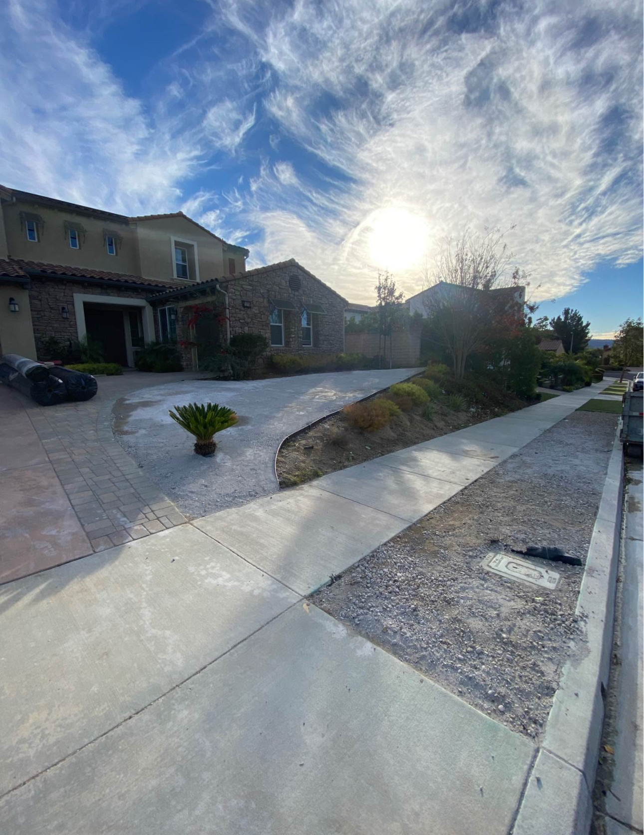 Bare front yard and parkway stripped down to base