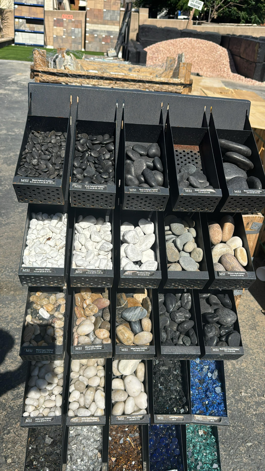 Pebble and fire glass samples